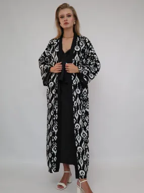 100% Cotton Printed Ikat Lightweight Kimono "Eclipse Noir"