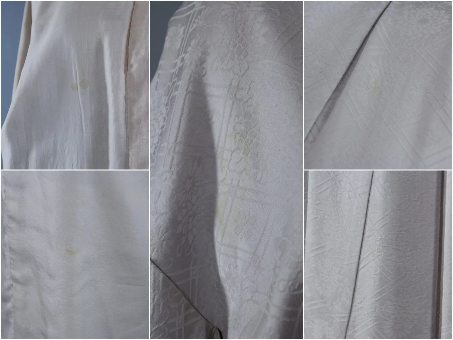 1950s Vintage Silk Kimono Robe in Silver Grey