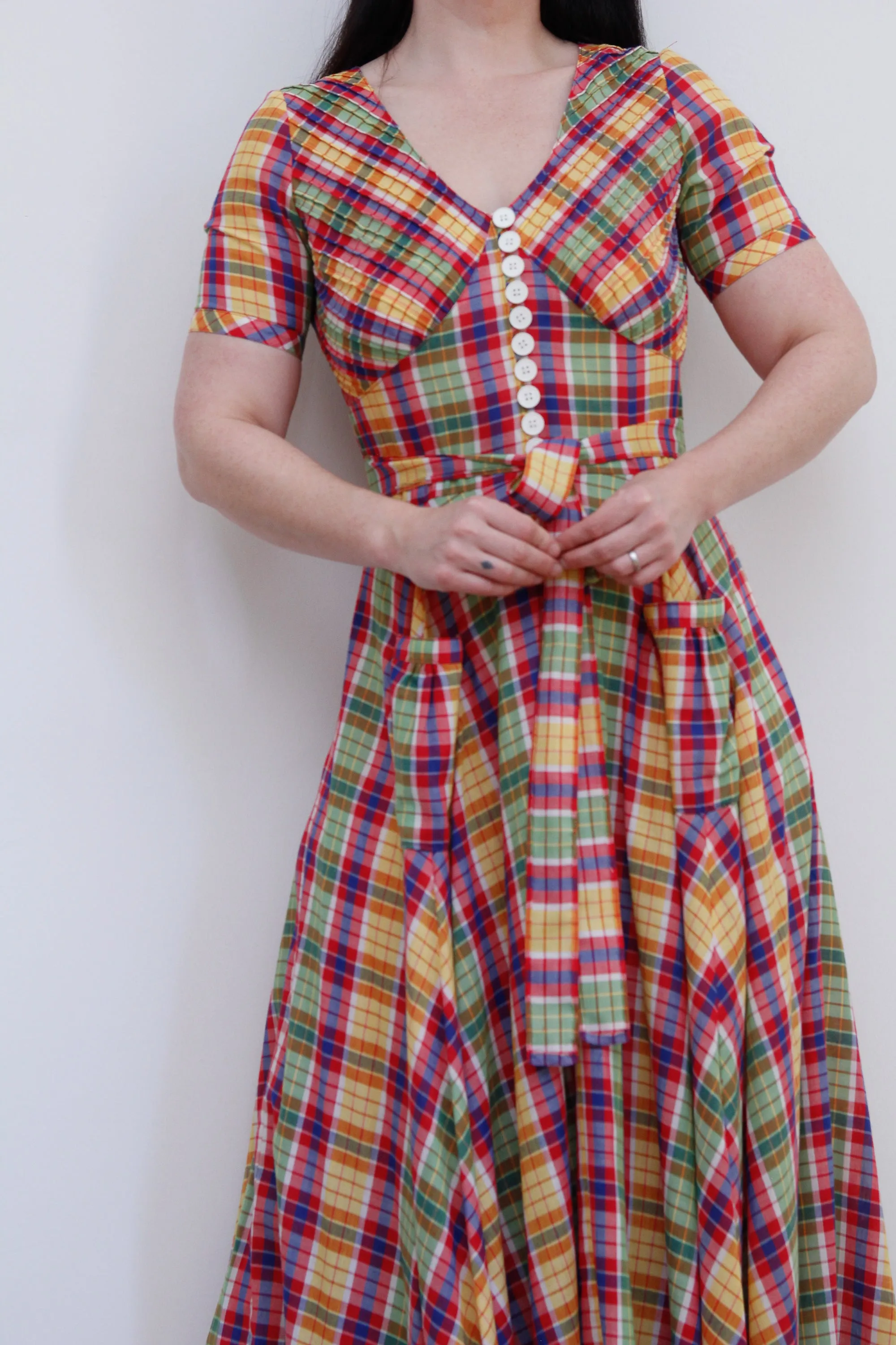 1970's Betty Barclay Checked Paid Prairie Maxi Dress