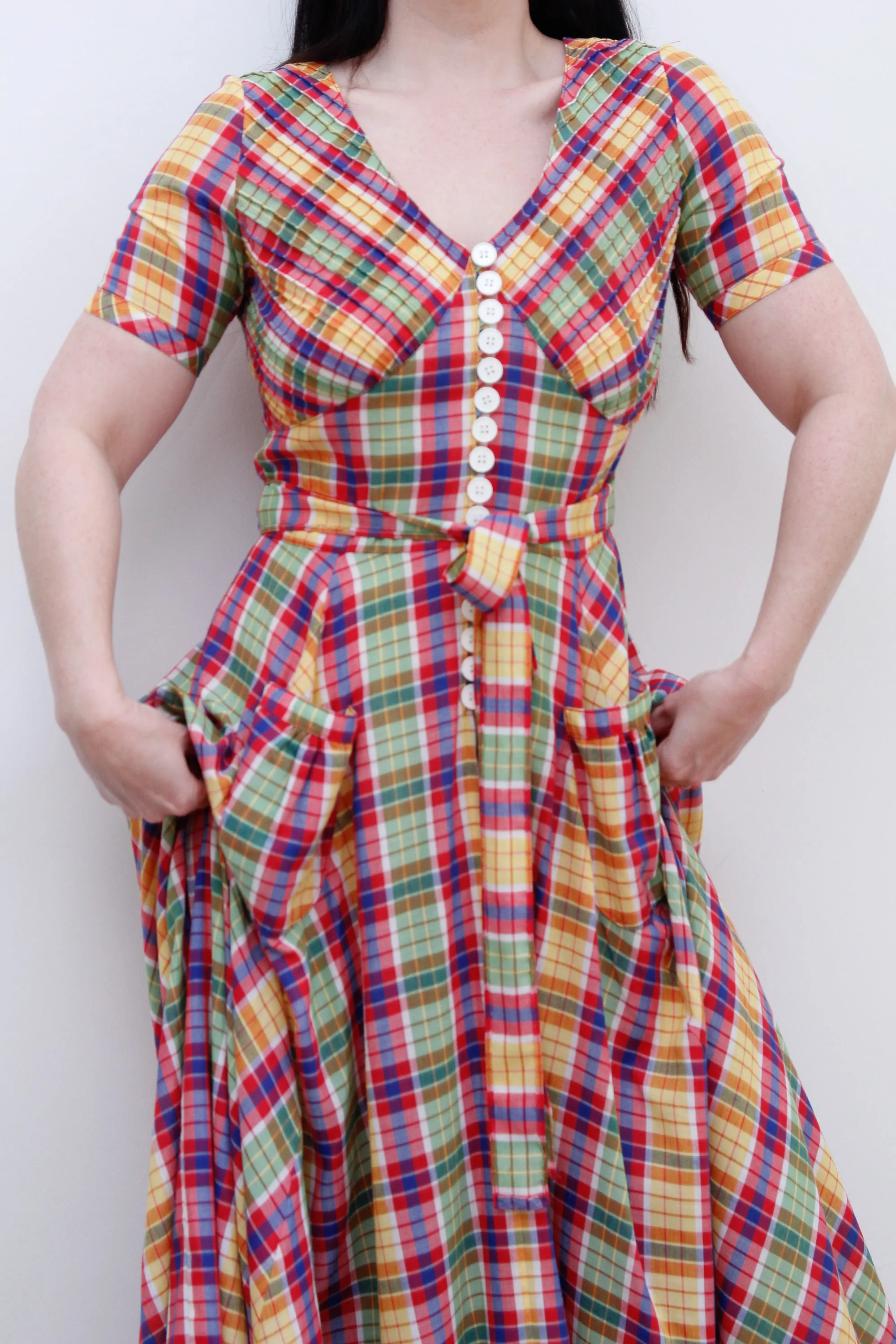 1970's Betty Barclay Checked Paid Prairie Maxi Dress
