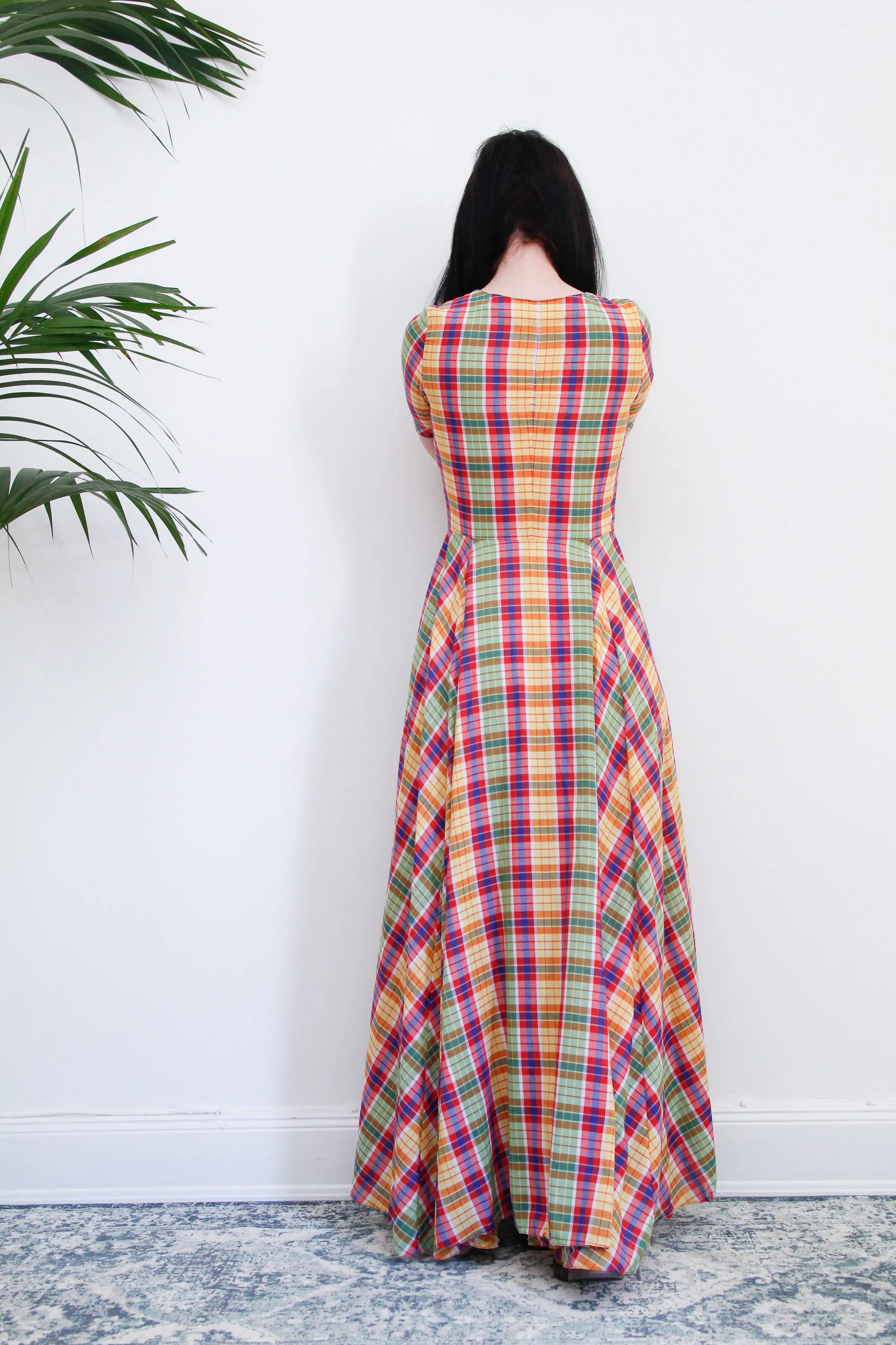 1970's Betty Barclay Checked Paid Prairie Maxi Dress