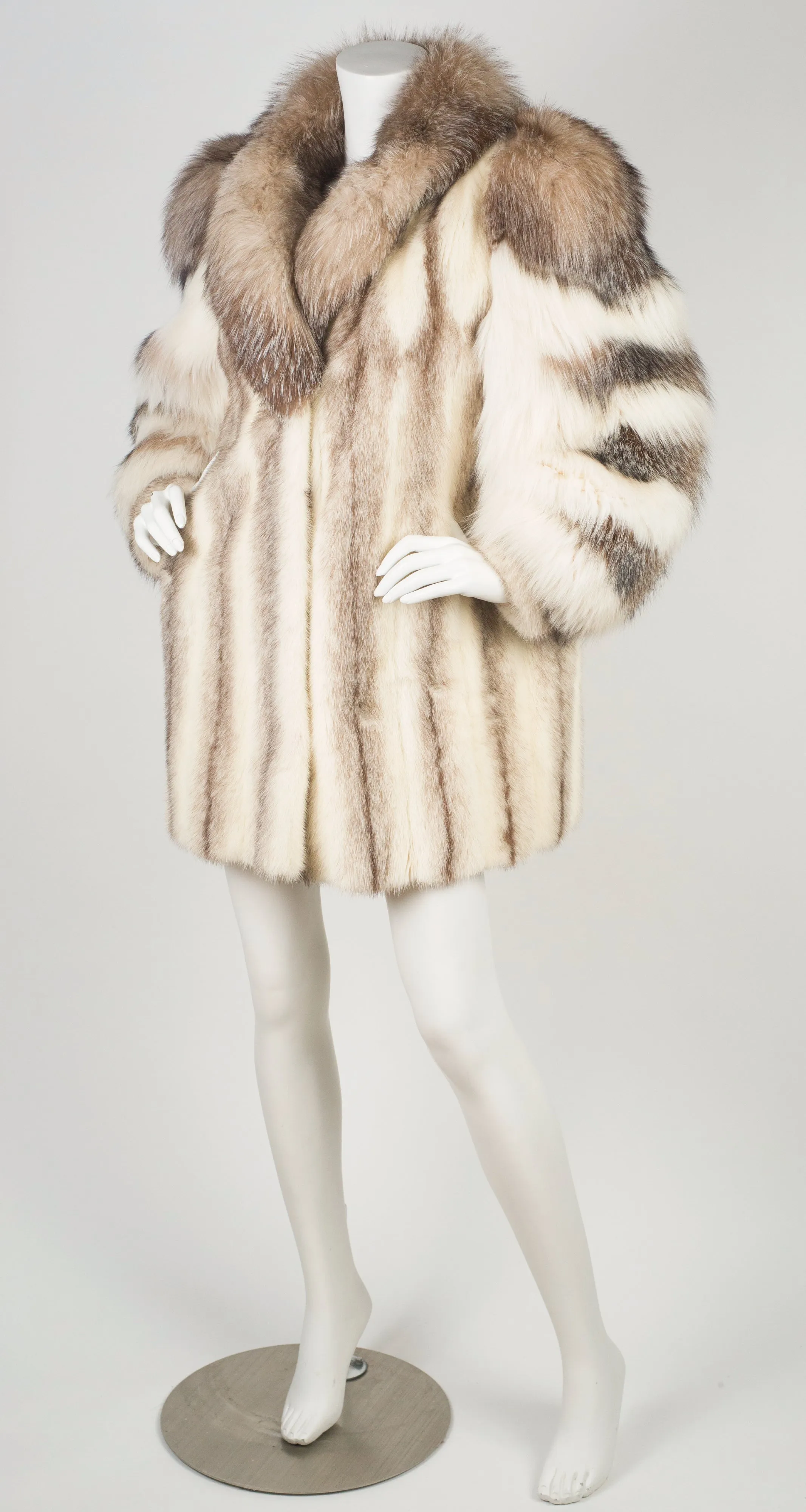 1980s Dramatic Cream Fox & Mink Fur Coat