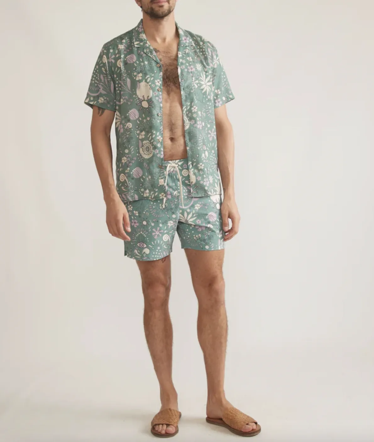 6" Mechanical Stretch Swim Trunk - Green Floral Print