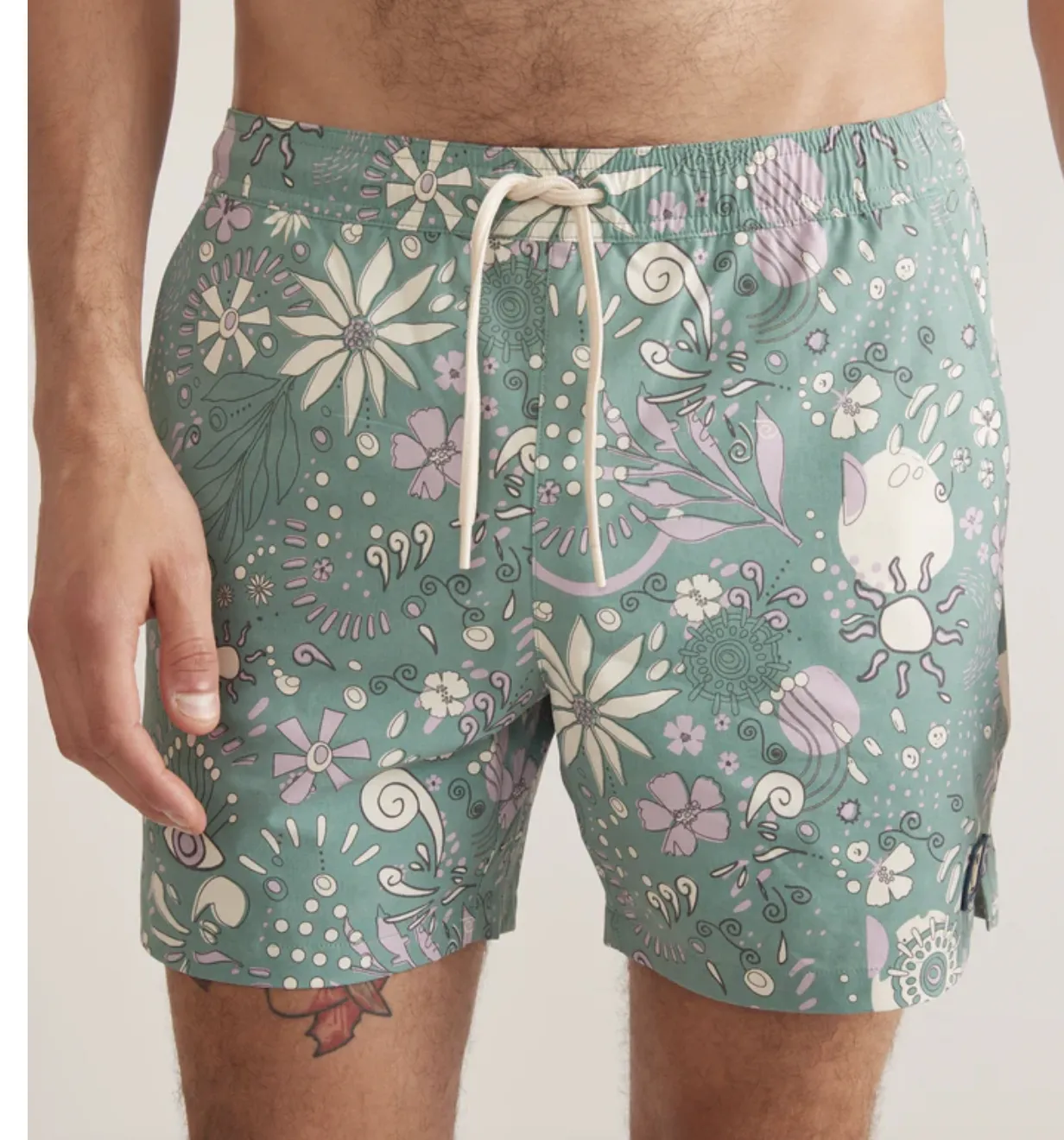 6" Mechanical Stretch Swim Trunk - Green Floral Print