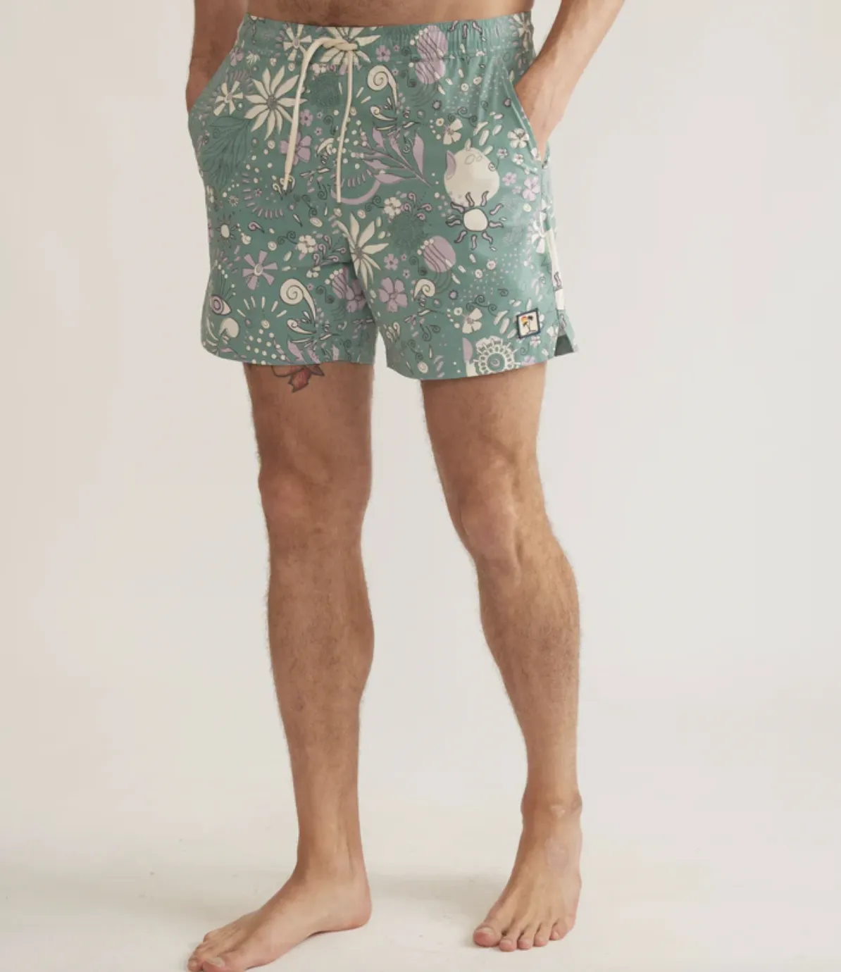 6" Mechanical Stretch Swim Trunk - Green Floral Print