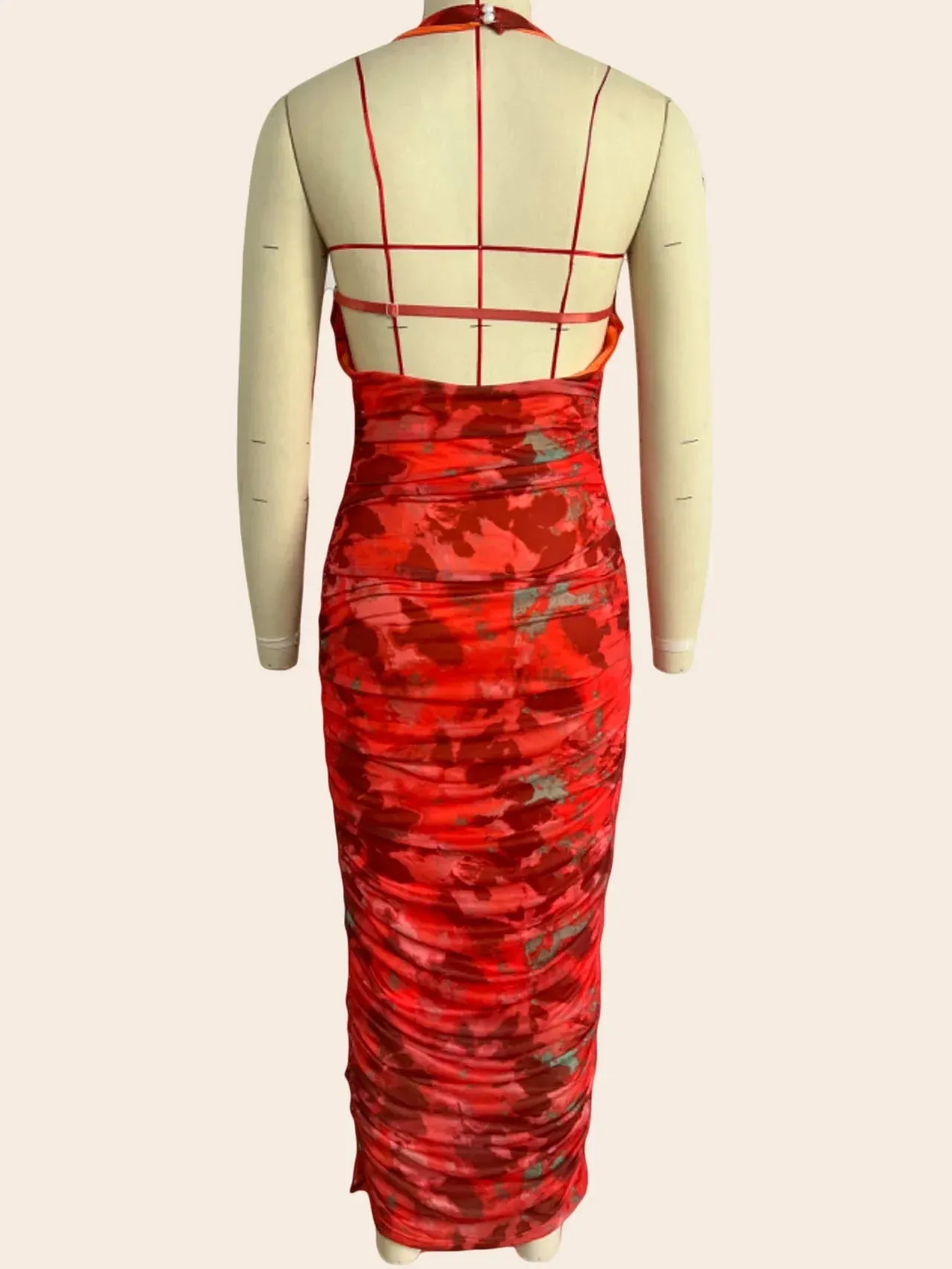 Abstract Print Halter Bodycon Dress