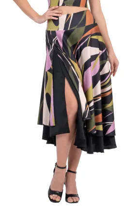 Abstract Print Two-layer Satin Dance Skirt