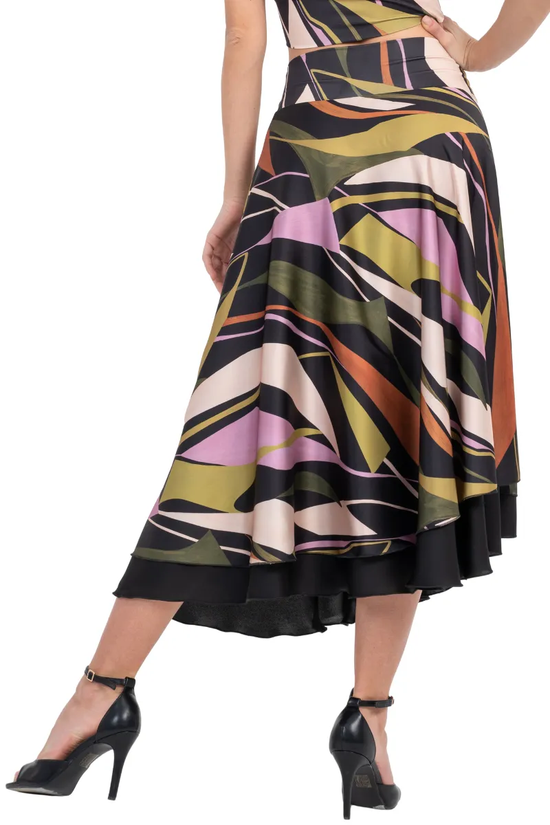 Abstract Print Two-layer Satin Dance Skirt