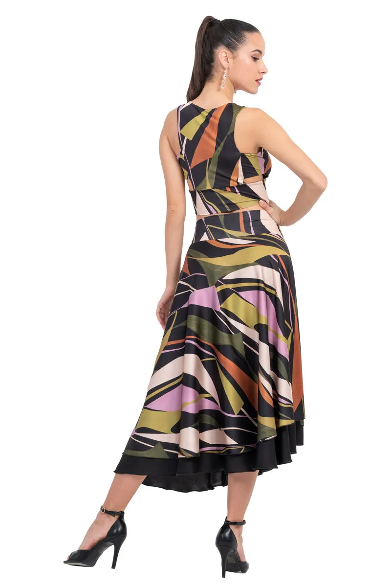 Abstract Print Two-layer Satin Dance Skirt