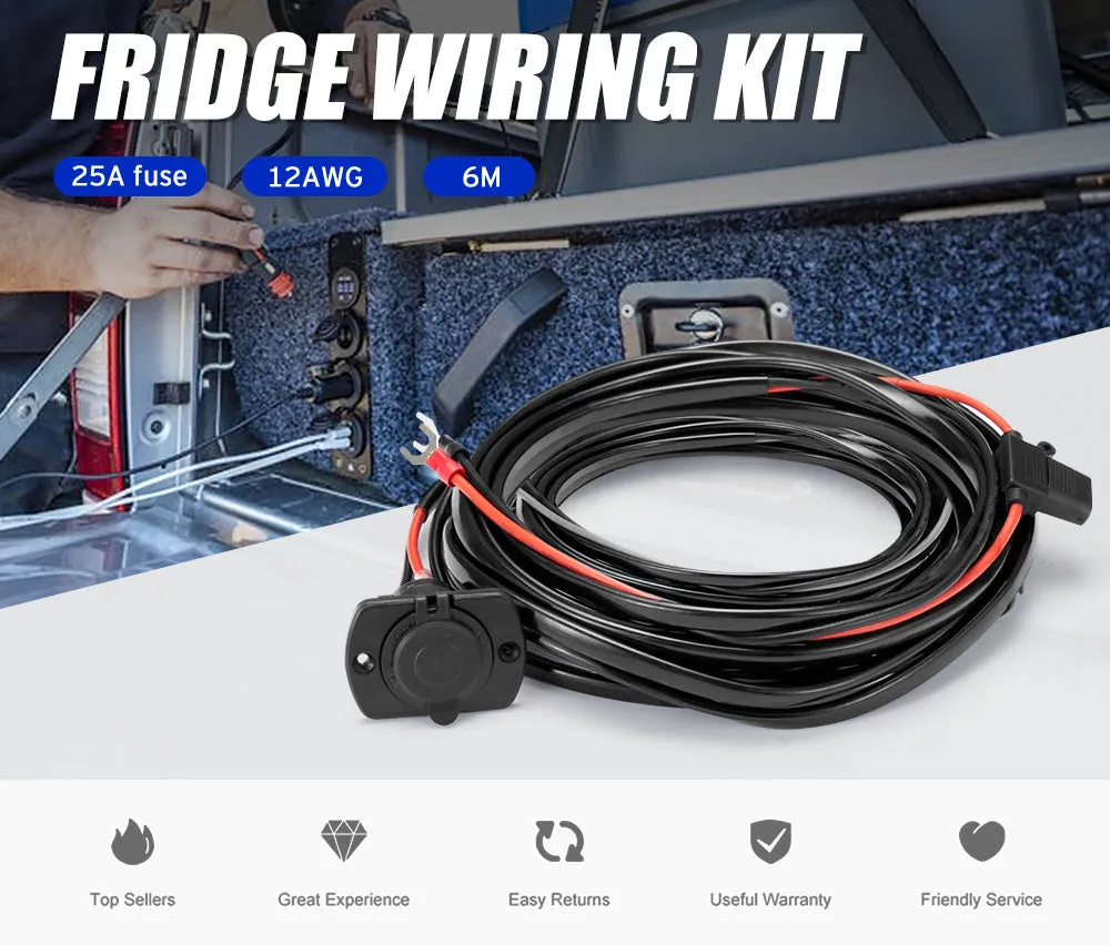 Atem Power 12V Fridge Wiring Kit 6M Cable DC Cig Socket Plug In-line Fuse 4x4 4WD