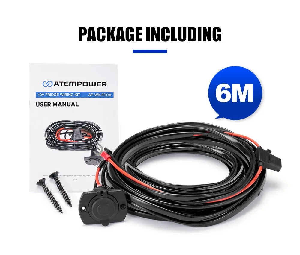 Atem Power 12V Fridge Wiring Kit 6M Cable DC Cig Socket Plug In-line Fuse 4x4 4WD