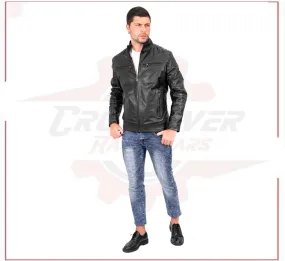 Attila - Men's Biker Jacket in Genuine Black Leather