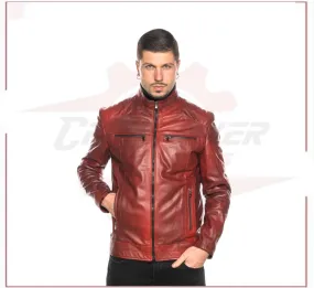 Attila - Men's Biker Jacket in Genuine Bordeaux Leather