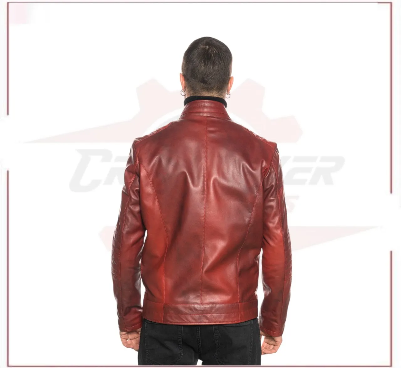Attila - Men's Biker Jacket in Genuine Bordeaux Leather
