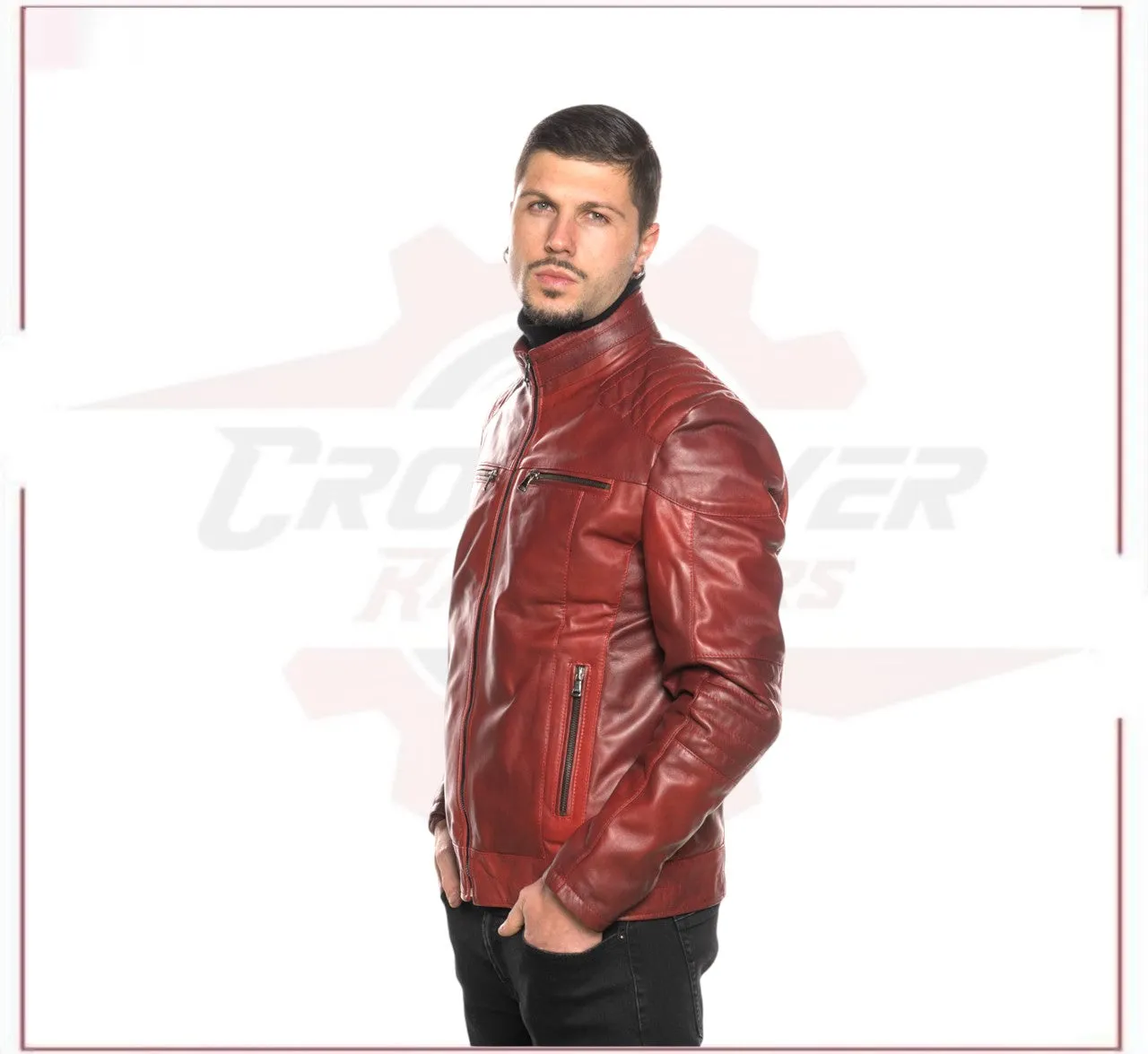 Attila - Men's Biker Jacket in Genuine Bordeaux Leather