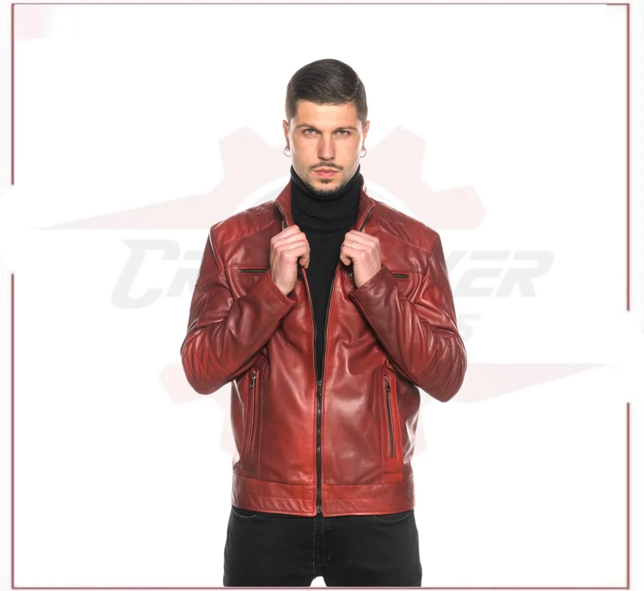Attila - Men's Biker Jacket in Genuine Bordeaux Leather