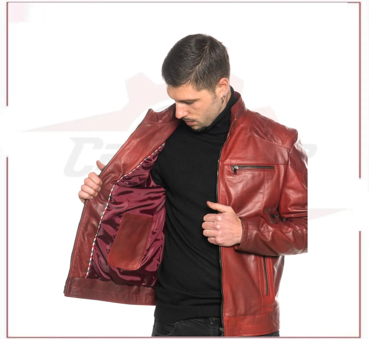 Attila - Men's Biker Jacket in Genuine Bordeaux Leather