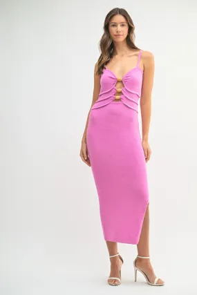 Aurora | Pink Wooden Beaded Bodycon Midi Dress
