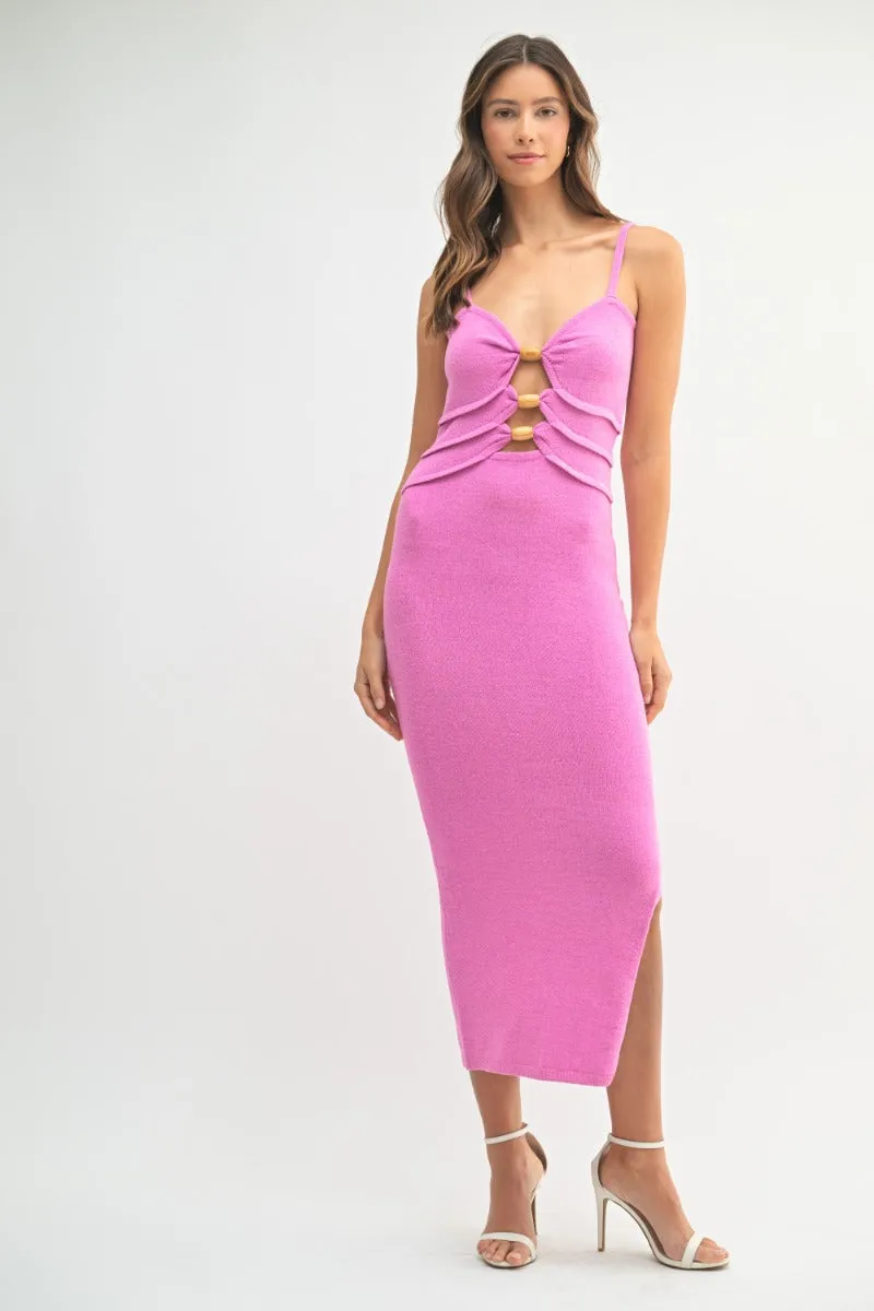 Aurora | Pink Wooden Beaded Bodycon Midi Dress