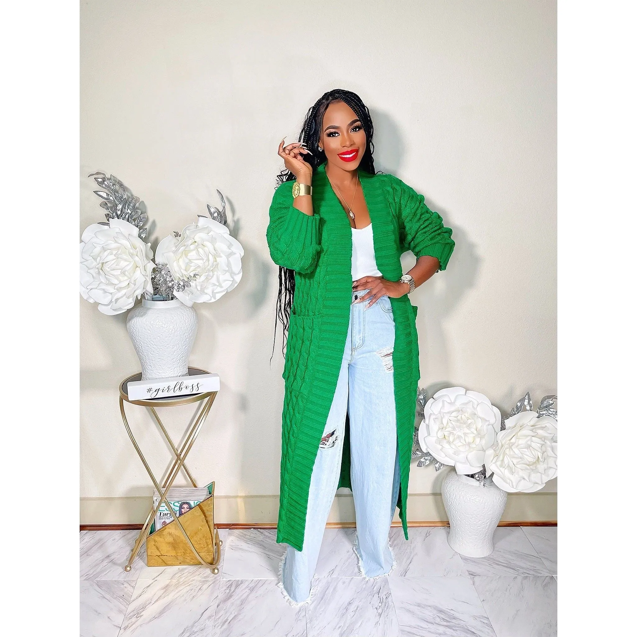 BABE ITS COLD MAXI KNIT OVERSIZED CARDIGAN (GREEN)