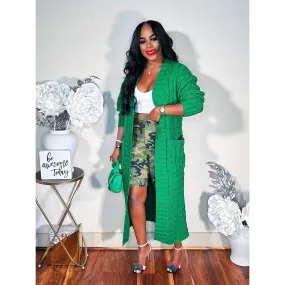 BABE ITS COLD MAXI KNIT OVERSIZED CARDIGAN (GREEN)