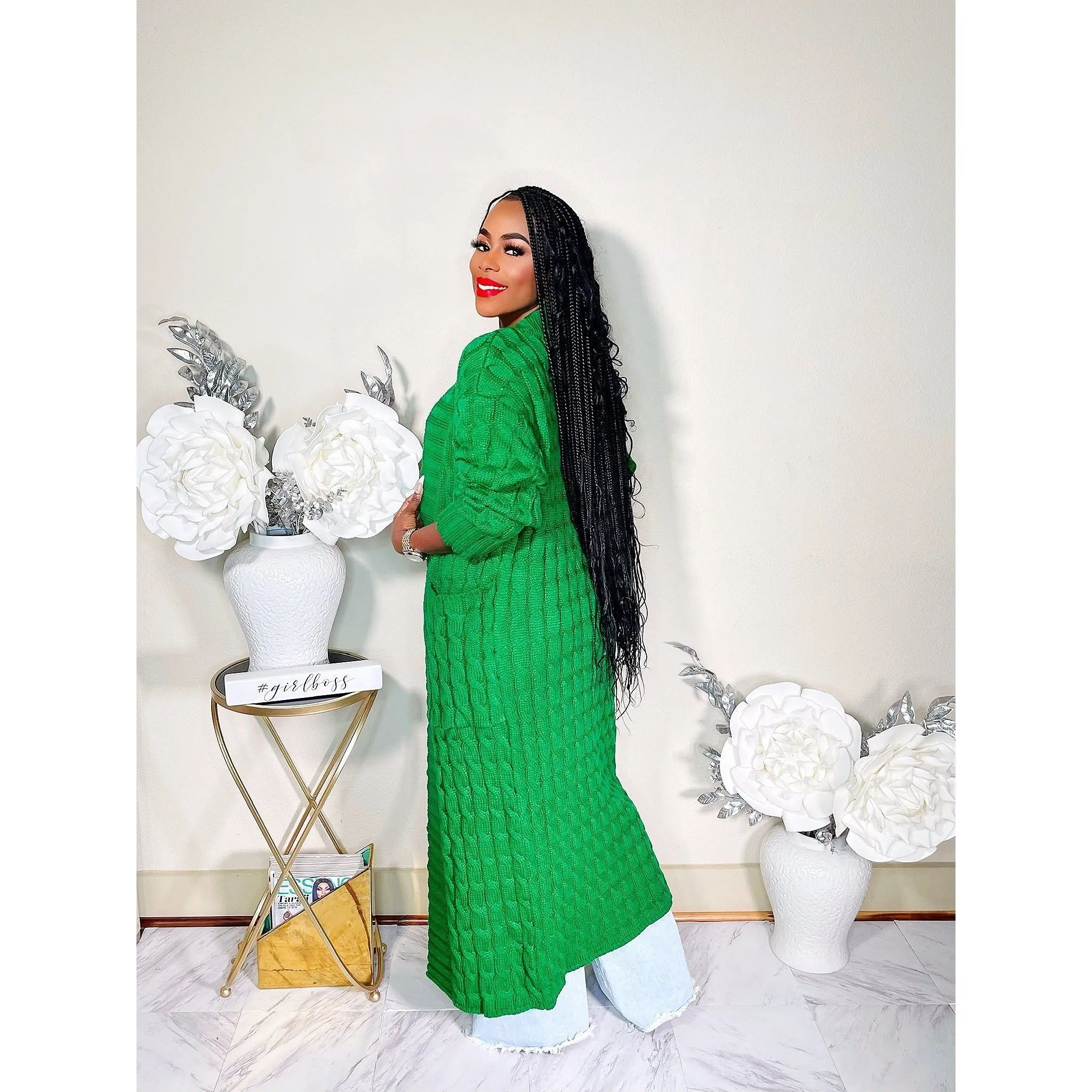BABE ITS COLD MAXI KNIT OVERSIZED CARDIGAN (GREEN)