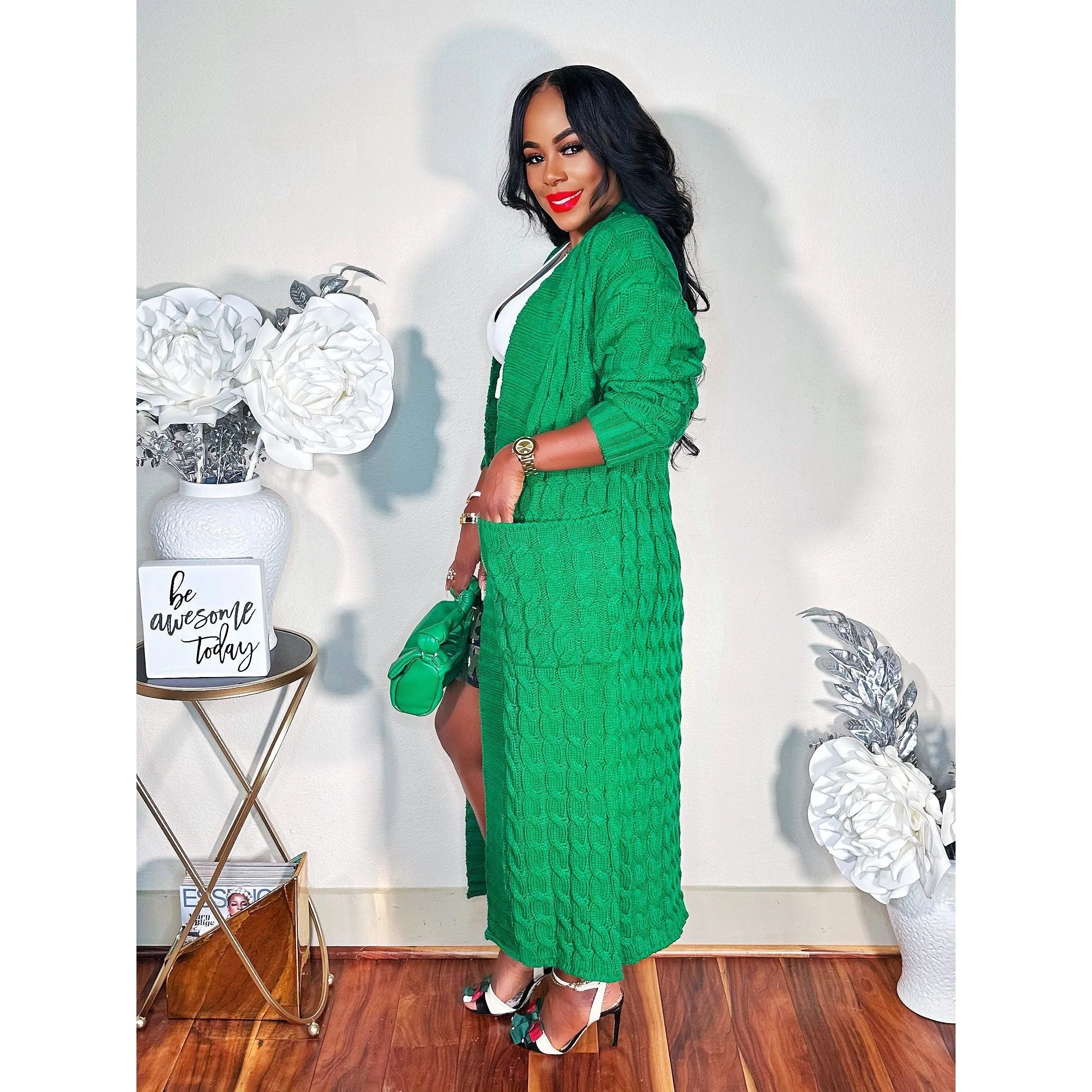 BABE ITS COLD MAXI KNIT OVERSIZED CARDIGAN (GREEN)