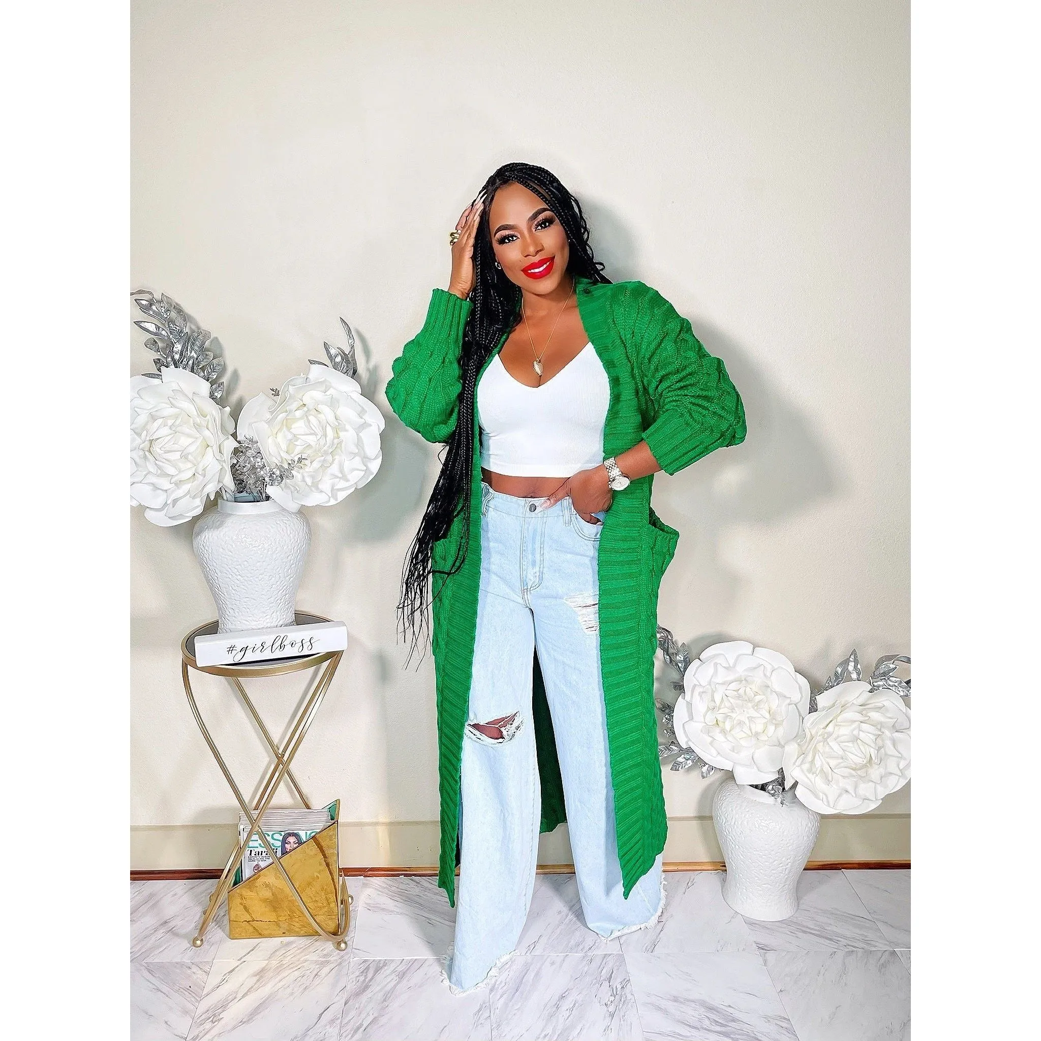 BABE ITS COLD MAXI KNIT OVERSIZED CARDIGAN (GREEN)