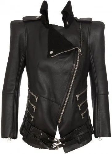 Balmain Shearling Lined Biker Jacket Size F 36 Most Wanted $10,450 Ladies