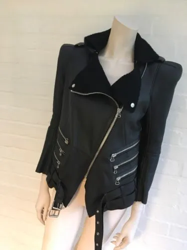 Balmain Shearling Lined Biker Jacket Size F 36 Most Wanted $10,450 Ladies