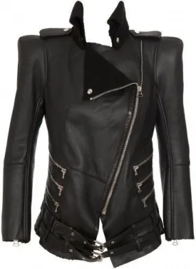Balmain Shearling Lined Biker Jacket Size F 36 Most Wanted $10,450 Ladies