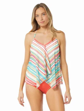 Beach House: Sunward Stripe Mesh Layer Tankini Top