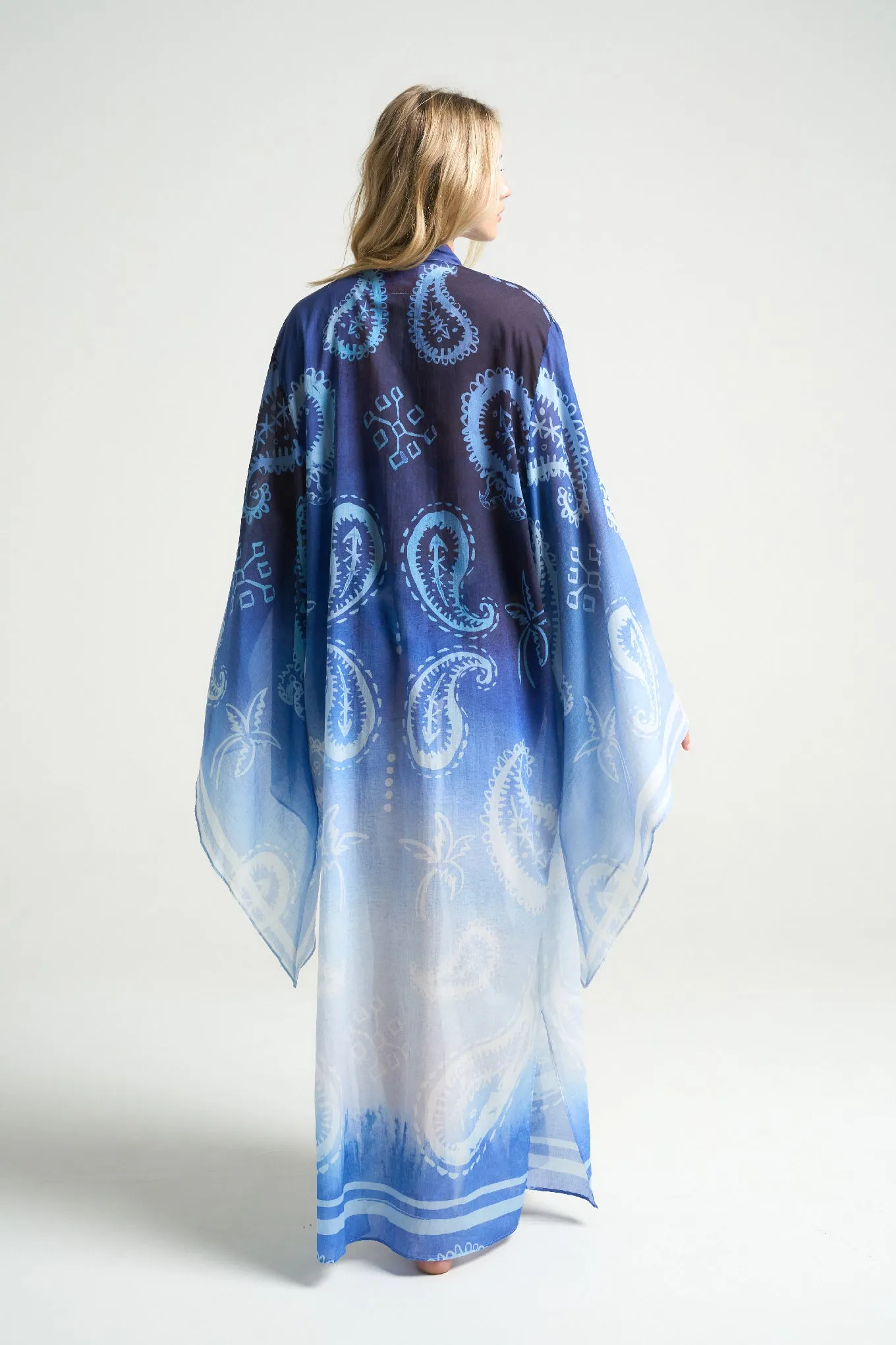 Bell Sleeve Kimono Paisley Blue