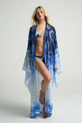 Bell Sleeve Kimono Paisley Blue