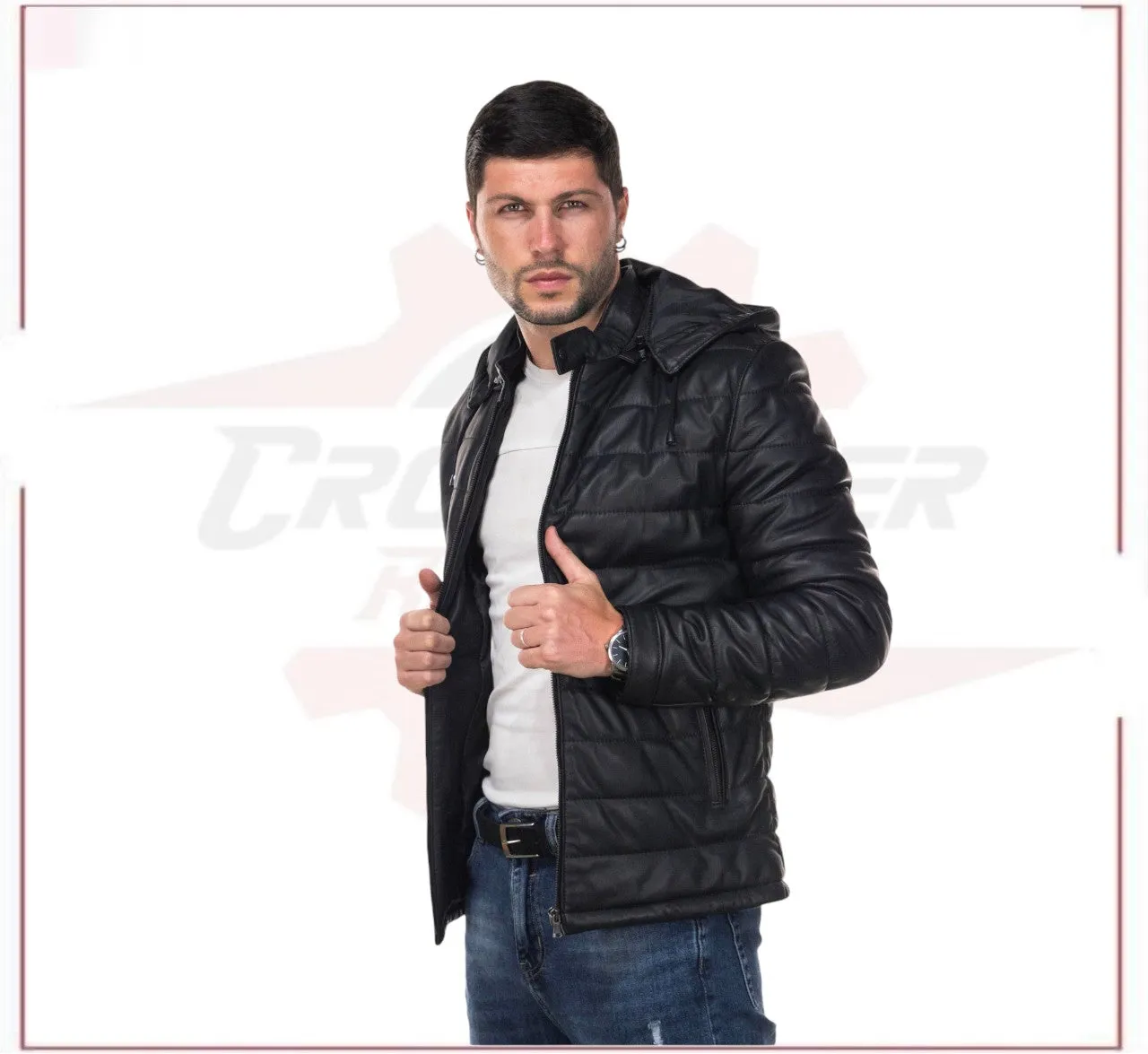 Berlino - Men's Down Jacket in Genuine Black Leather