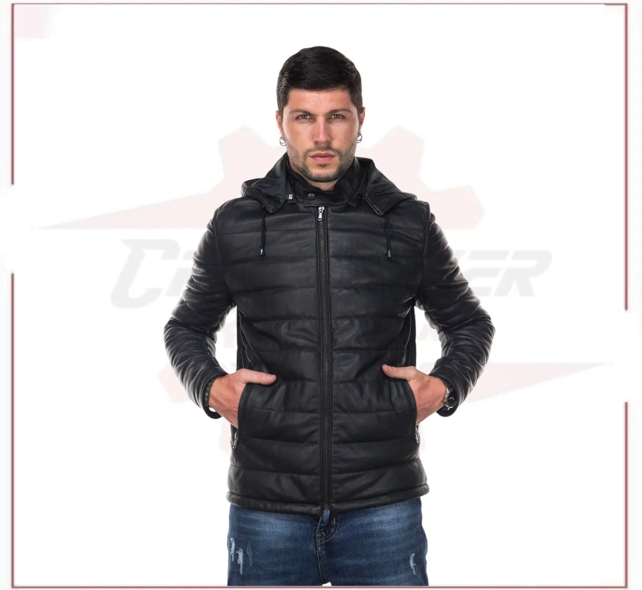 Berlino - Men's Down Jacket in Genuine Black Leather