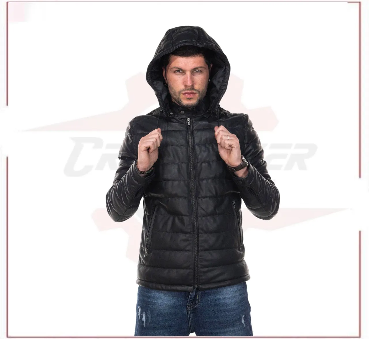 Berlino - Men's Down Jacket in Genuine Black Leather