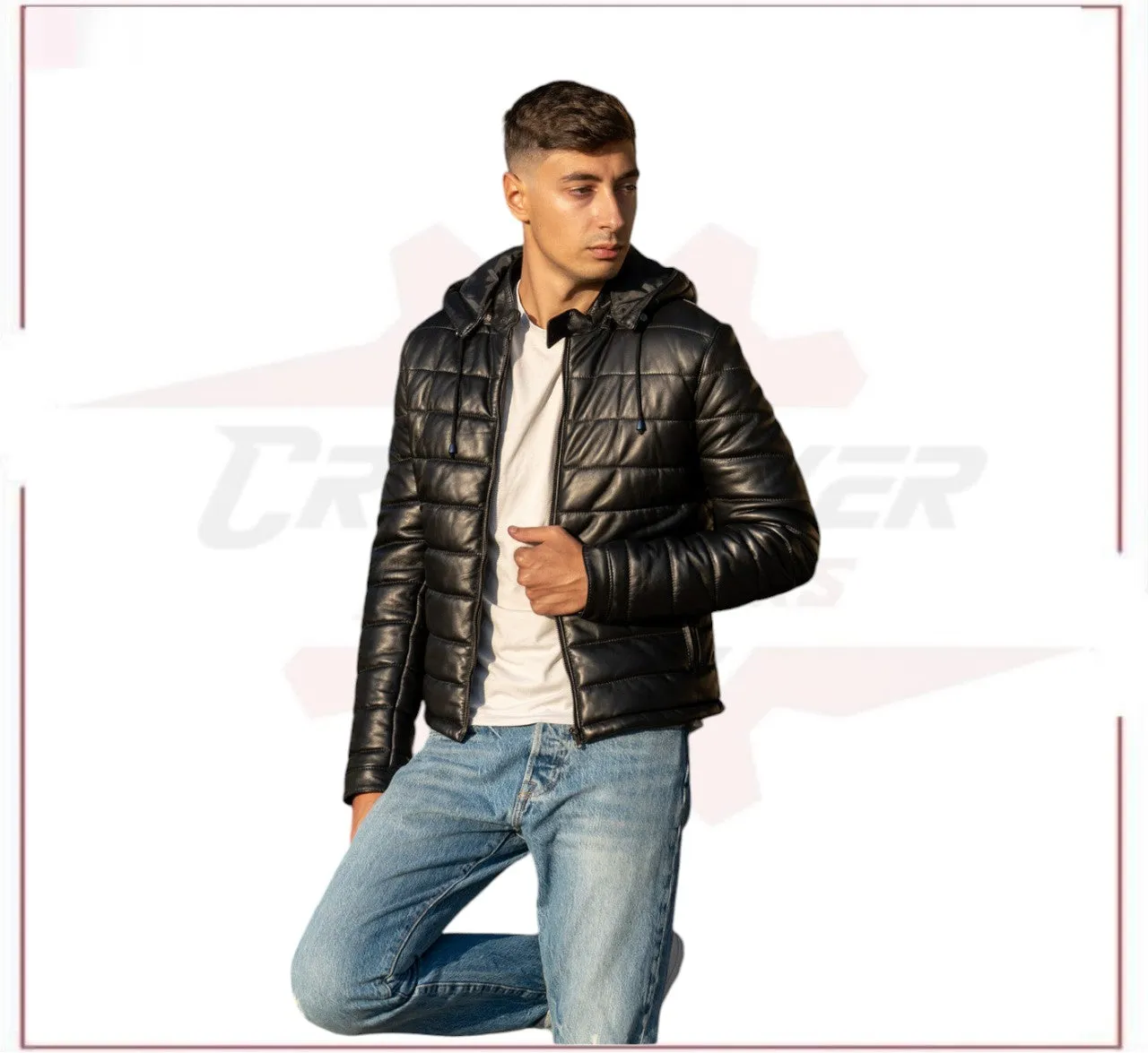 Berlino - Men's Down Jacket in Genuine Black Leather
