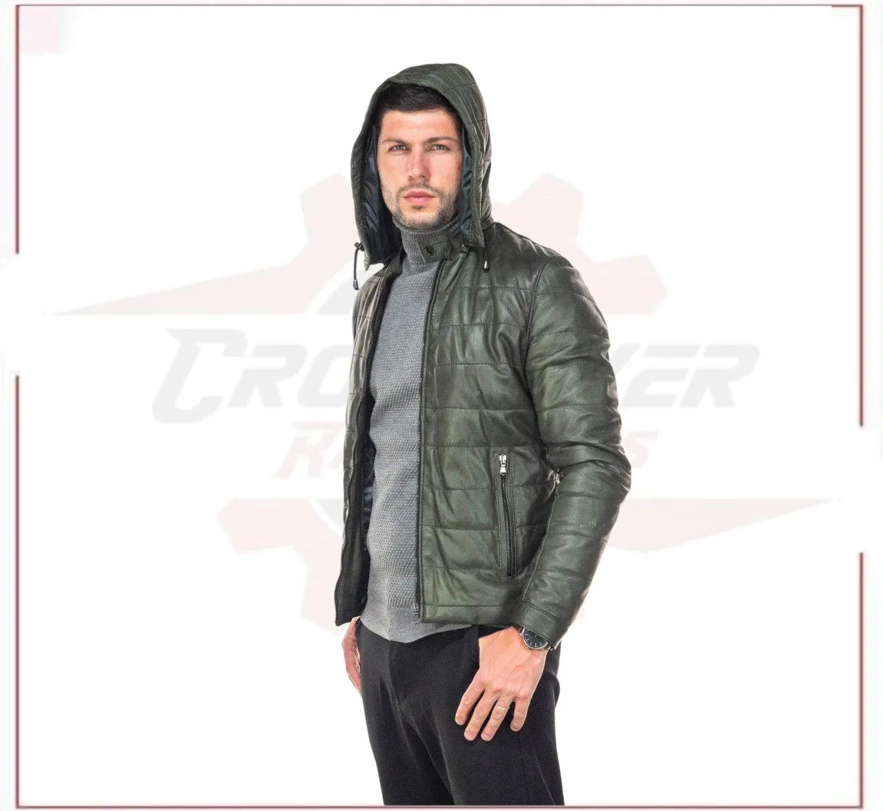 Berlino - Men's Down Jacket in Genuine Green Leather