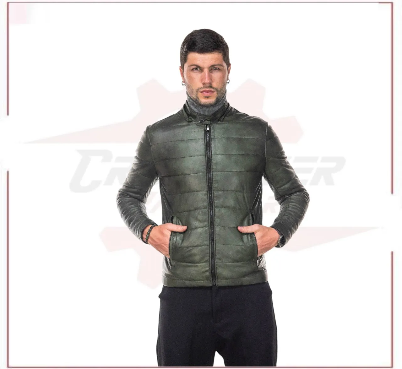 Berlino - Men's Down Jacket in Genuine Green Leather