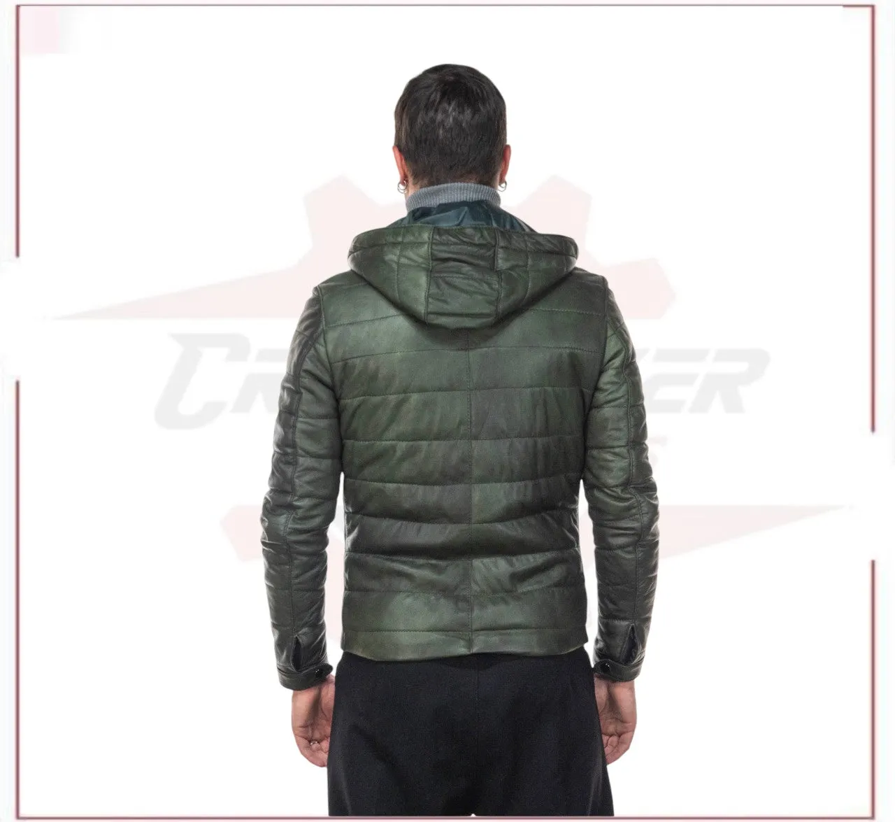 Berlino - Men's Down Jacket in Genuine Green Leather