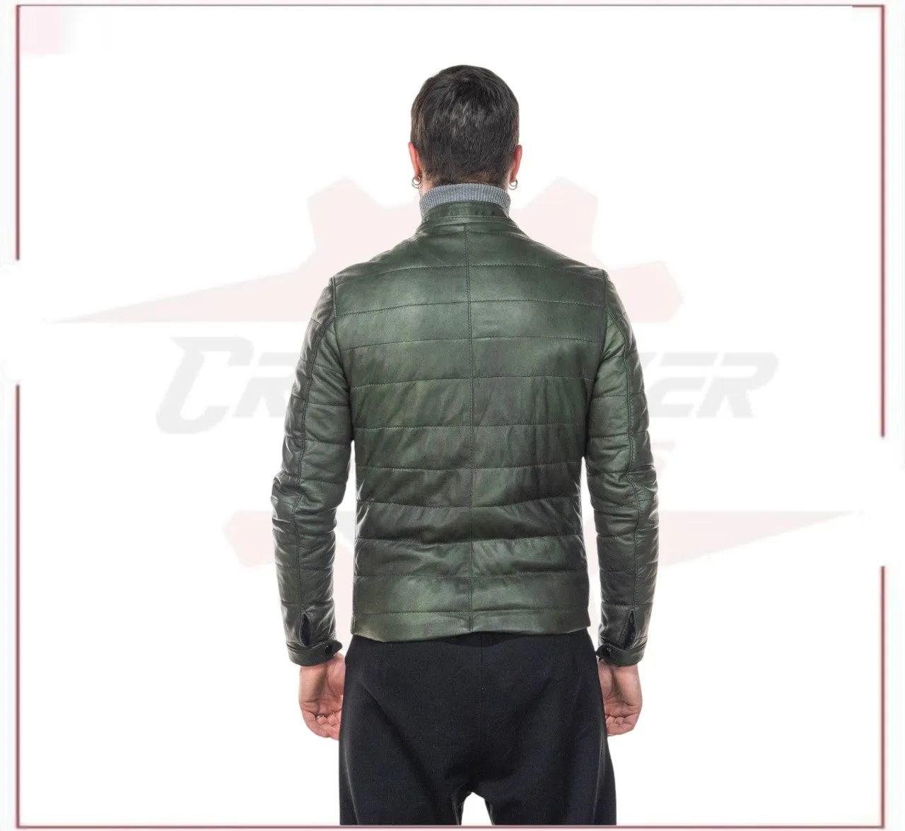 Berlino - Men's Down Jacket in Genuine Green Leather