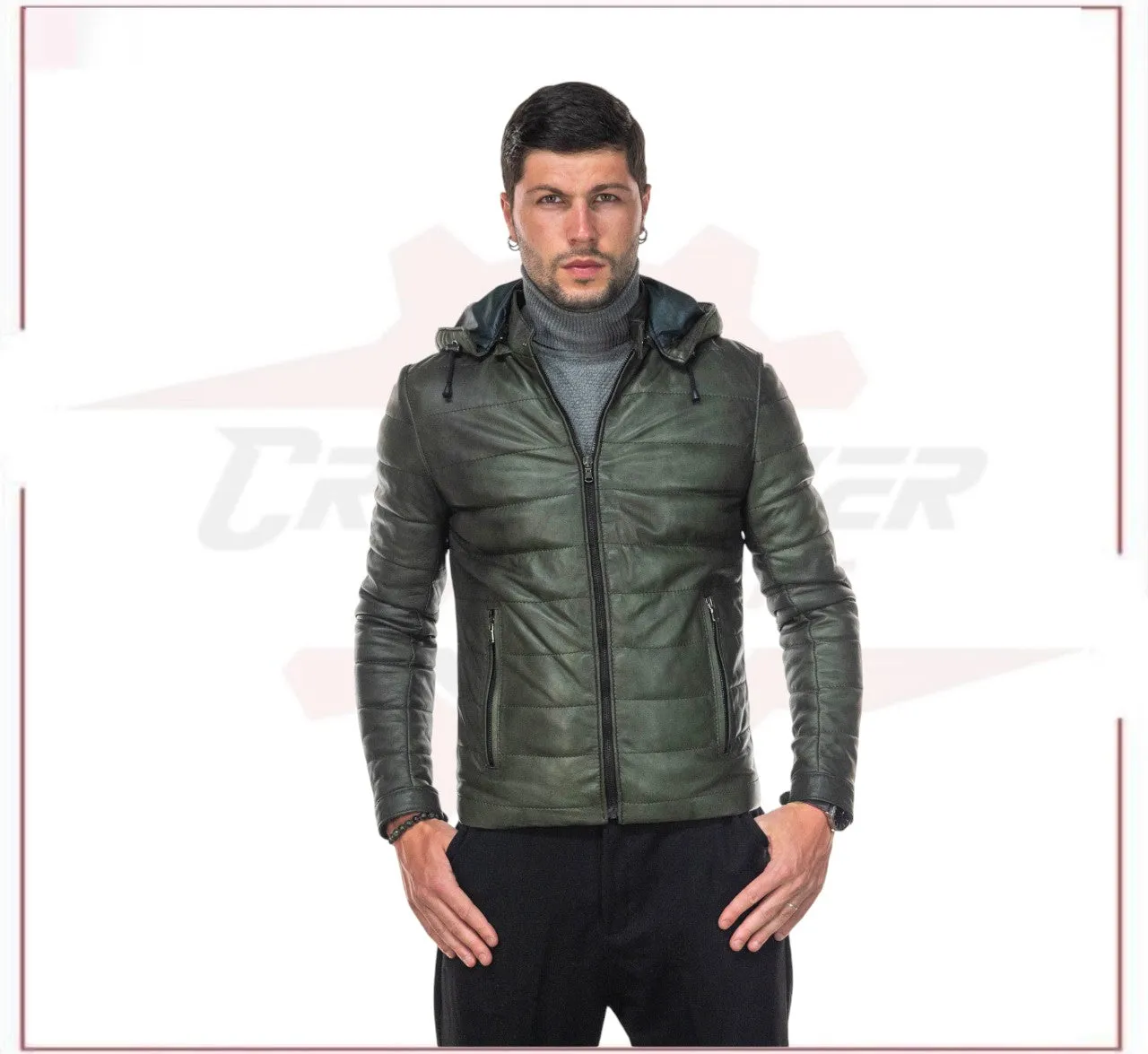 Berlino - Men's Down Jacket in Genuine Green Leather