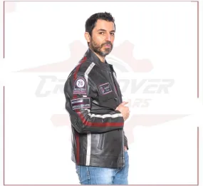 Biker Man's Jacket in genuine Dark Gray Leather