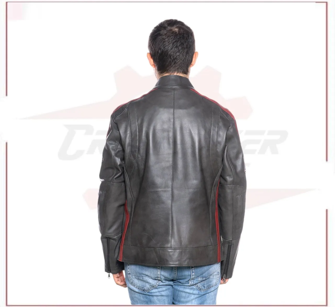 Biker Man's Jacket in genuine Dark Gray Leather