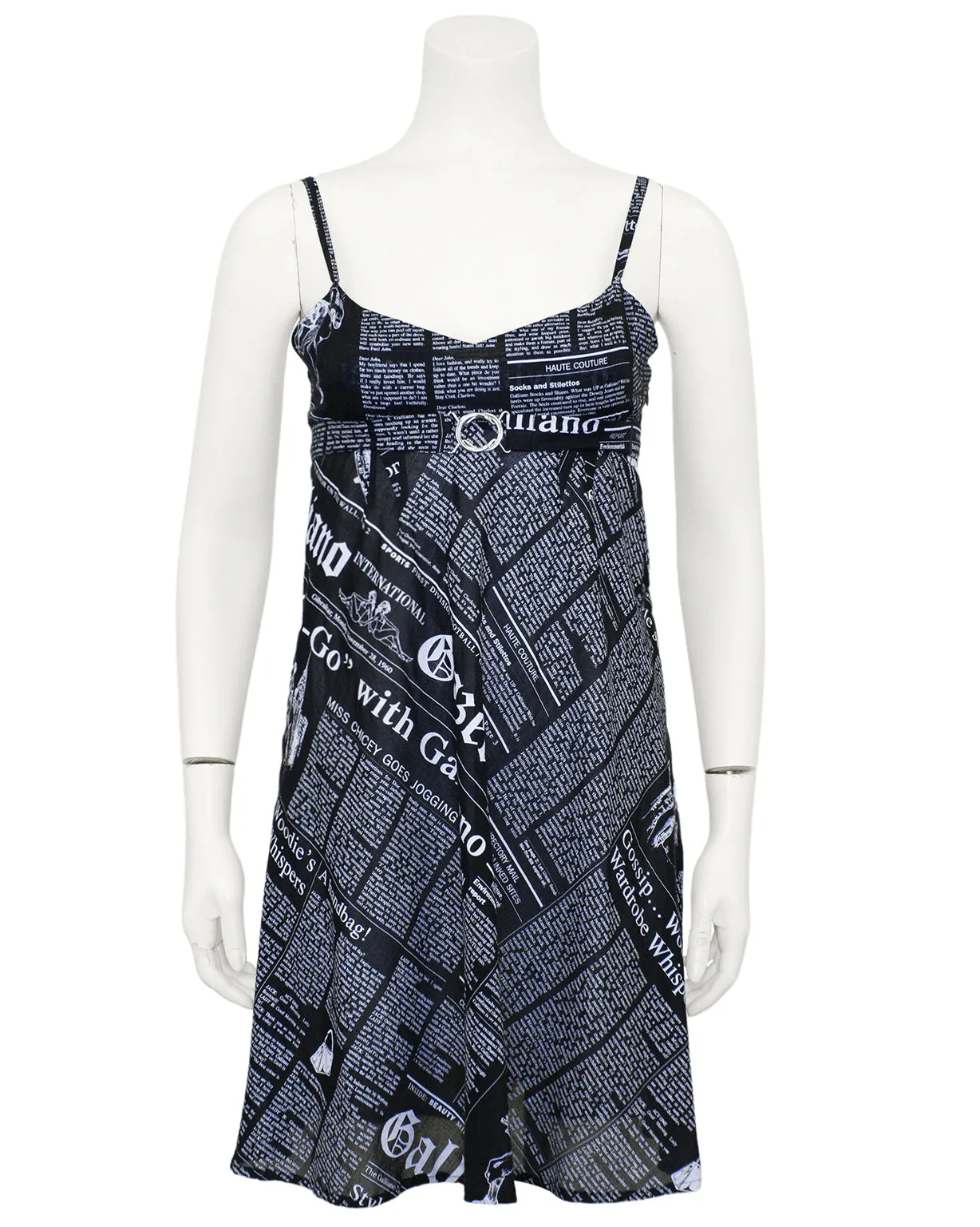 Black and White Newsprint Cotton Babydoll Dress