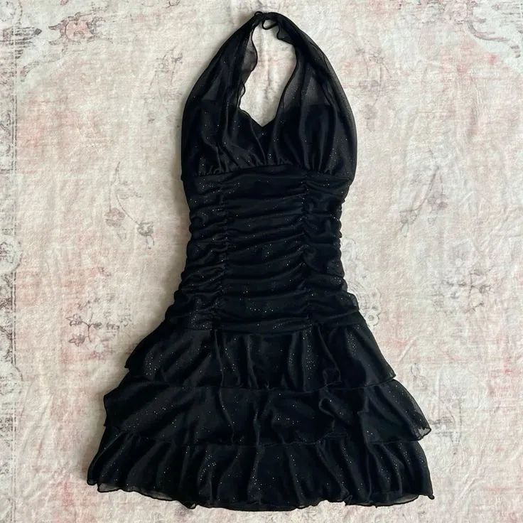 Black Chiffon Sleeveless Halter Party Dress Short Prom Dress    fg7017