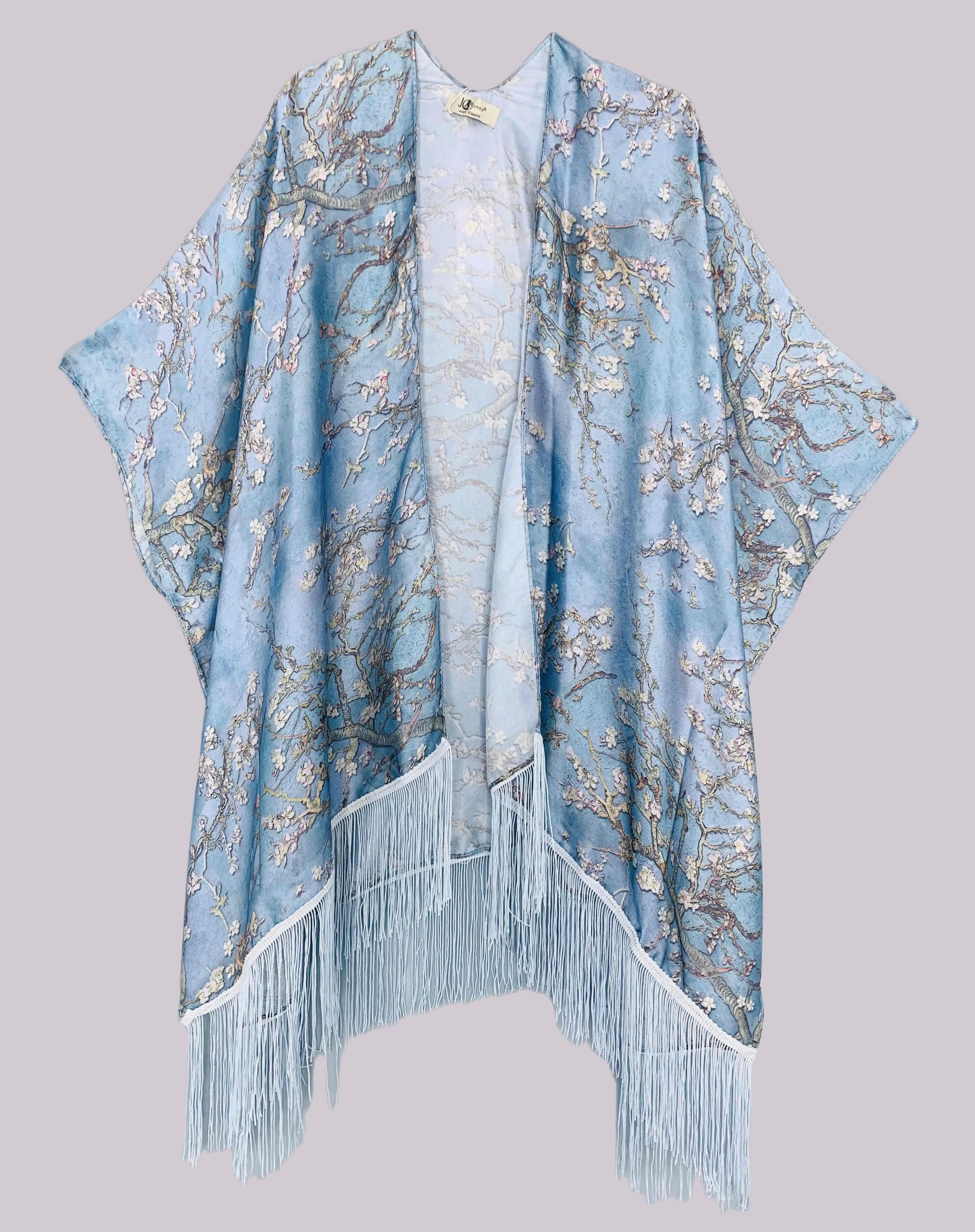 Blue Cherry Blossoms Silky Tassel Kimono