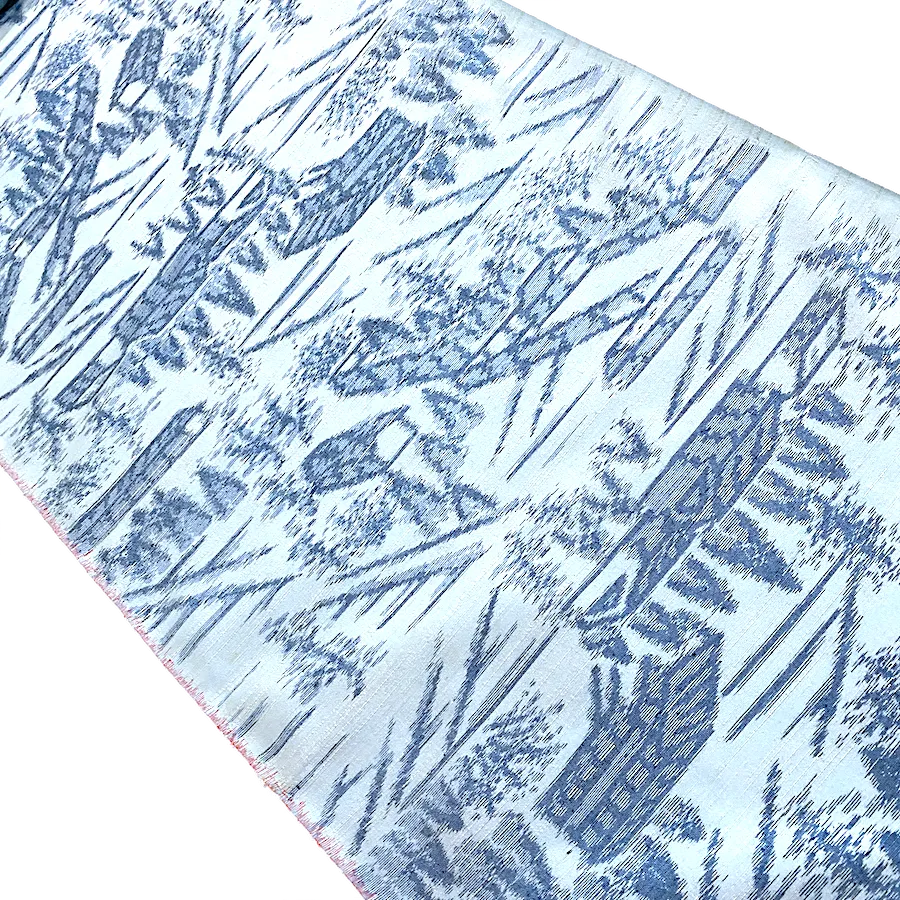 Blue Japanese Handwoven Silk Tsumugi Ikat, Vintage Kimono Fabric by the Yard # 773