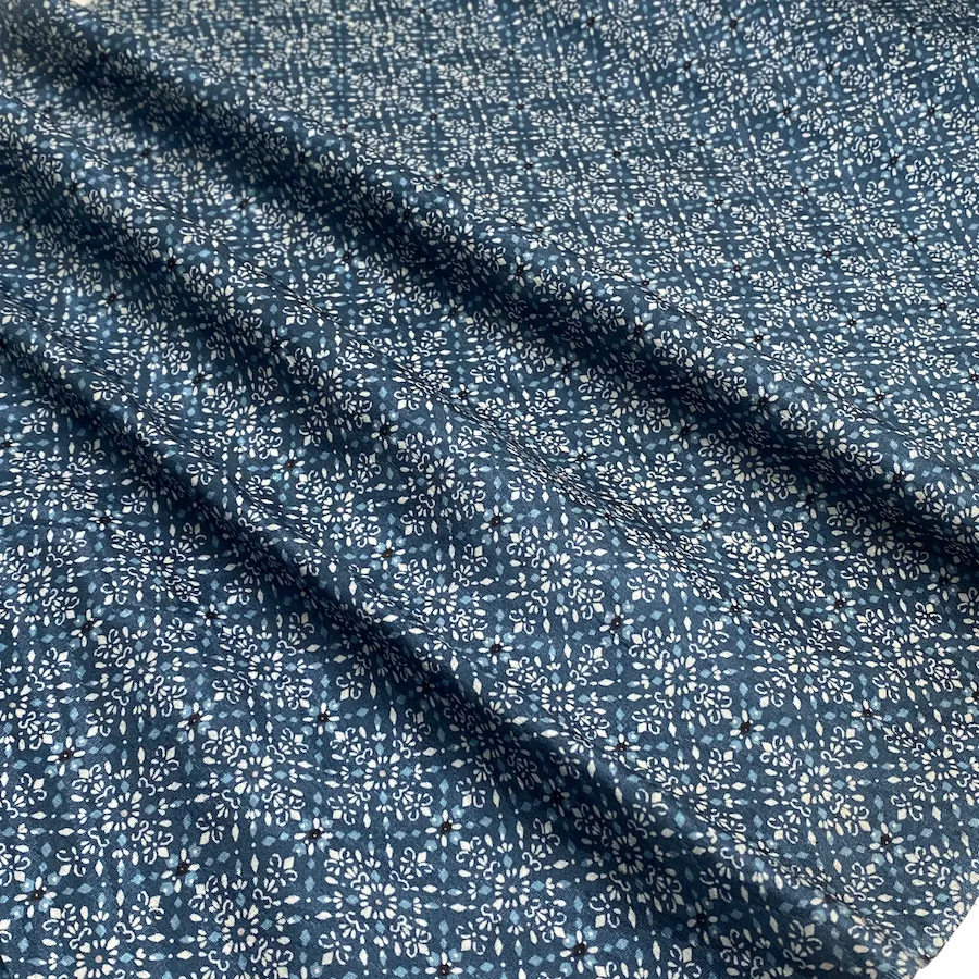 Blue Vintage Kimono Silk 'Calico' Print, Tiny Floral / Diamonds from Japan By the Yard  #233